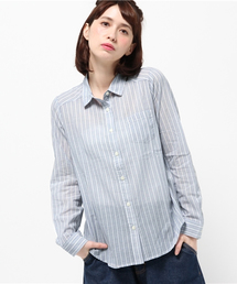 麻混風ストライプレギュラーシャツ