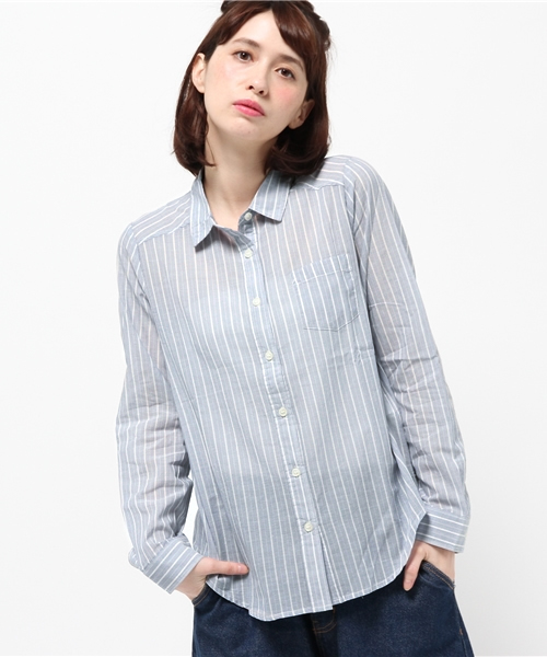 archives（アルシーヴ）の「麻混風ストライプレギュラーシャツ（シャツ/ブラウス・レディース・ネイビー/オフホワイト/サックスブルー・MEDIUM）」の3枚目の写真