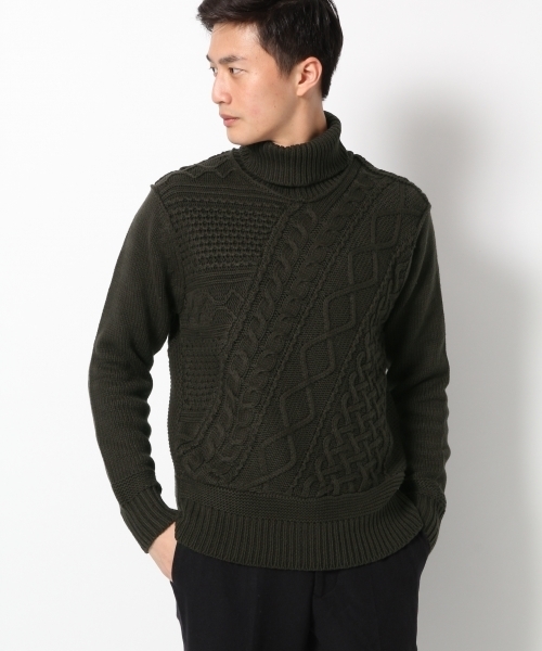 GLOBAL WORK（グローバルワーク）の「3ゲージコットンアクリルタートルニット/726063（ニット/セーター・メンズ・ダークグレー/ホワイト/ブラック/カーキ・MEDIUM/SMALL/X-LARGE/LARGE）」の4枚目の写真