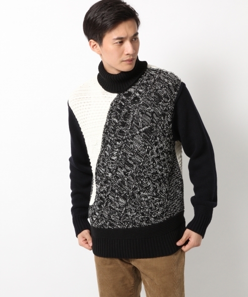 GLOBAL WORK（グローバルワーク）の「3ゲージコットンアクリルタートルニット/726063（ニット/セーター・メンズ・ダークグレー/ホワイト/ブラック/カーキ・MEDIUM/SMALL/X-LARGE/LARGE）」の3枚目の写真