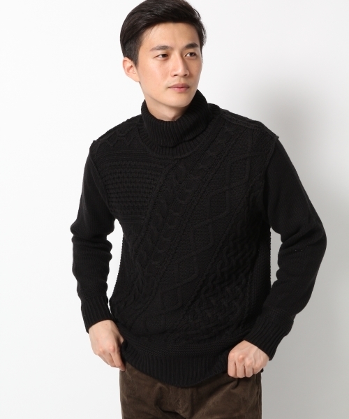 GLOBAL WORK（グローバルワーク）の「3ゲージコットンアクリルタートルニット/726063（ニット/セーター・メンズ・ダークグレー/ホワイト/ブラック/カーキ・MEDIUM/SMALL/X-LARGE/LARGE）」の2枚目の写真
