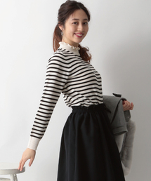 earth music&ecology | タートル衿フリルボーダーニットプルオーバー(ニット/セーター)