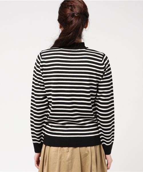 earth music&ecology（アースミュージックアンドエコロジー）の「タートル衿フリルボーダーニットプルオーバー（ニット/セーター・レディース・ダークグリーン/キャメル/ブラック/アイボリー・S/M）」の7枚目の写真