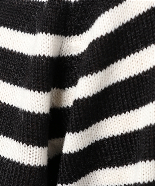 earth music&ecology（アースミュージックアンドエコロジー）の「タートル衿フリルボーダーニットプルオーバー（ニット/セーター・レディース・ダークグリーン/キャメル/ブラック/アイボリー・S/M）」の12枚目の写真