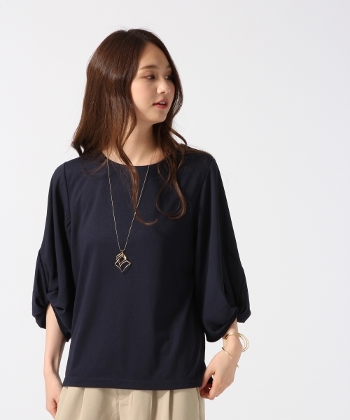 GLOBAL WORK(グローバルワーク)の「【吸水速乾】ボリュームスリーブ8分袖/739835(Tシャツ/カットソー・レディース・ホワイト/ライトグレー/レッド/オフホワイト/ネイビー・MEDIUM/LARGE)」の4枚目の写真