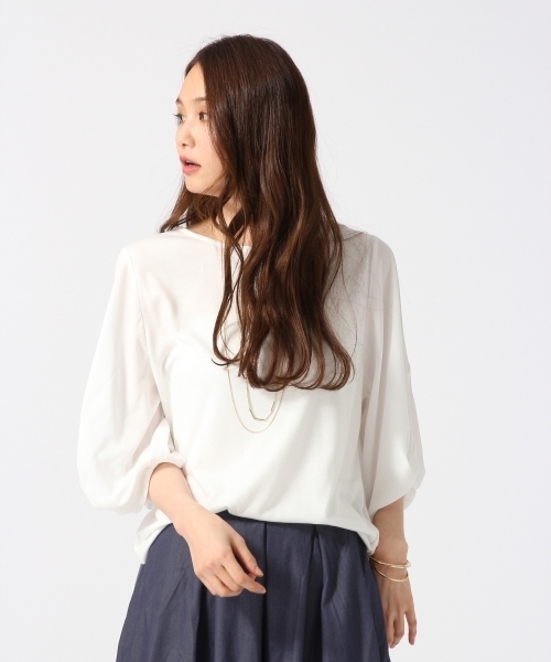 GLOBAL WORK(グローバルワーク)の「【吸水速乾】ボリュームスリーブ8分袖/739835(Tシャツ/カットソー・レディース・ホワイト/ライトグレー/レッド/オフホワイト/ネイビー・MEDIUM/LARGE)」の2枚目の写真
