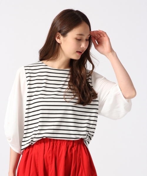 GLOBAL WORK(グローバルワーク)の「【吸水速乾】ボリュームスリーブ8分袖/739835(Tシャツ/カットソー・レディース・ホワイト/ライトグレー/レッド/オフホワイト/ネイビー・MEDIUM/LARGE)」の1枚目の写真