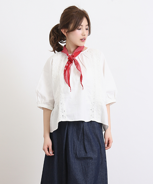 CUBE SUGAR（キューブシュガー）の「ガーゼビエラ×レースプルオーバーブラウス（シャツ/ブラウス・レディース・ブラック/ホワイト/ネイビー/ベージュ・M）」の13枚目の写真