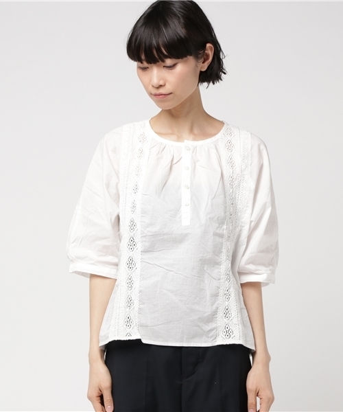 CUBE SUGAR（キューブシュガー）の「ガーゼビエラ×レースプルオーバーブラウス（シャツ/ブラウス・レディース・ブラック/ホワイト/ネイビー/ベージュ・M）」の5枚目の写真