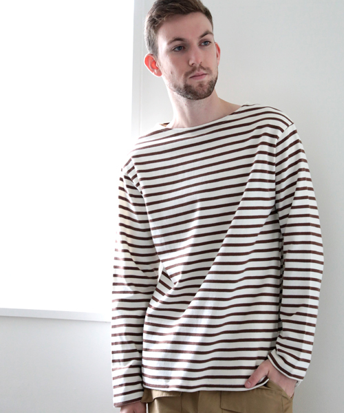 Denime(ドゥニーム)の「 ヘビーボーダーボートネックロンT:MENS(Tシャツ/カットソー・メンズ・レッド系その他/ブルー系その他/ブラウン系その他/ネイビー・LARGE/SMALL/MEDIUM)」の2枚目の写真
