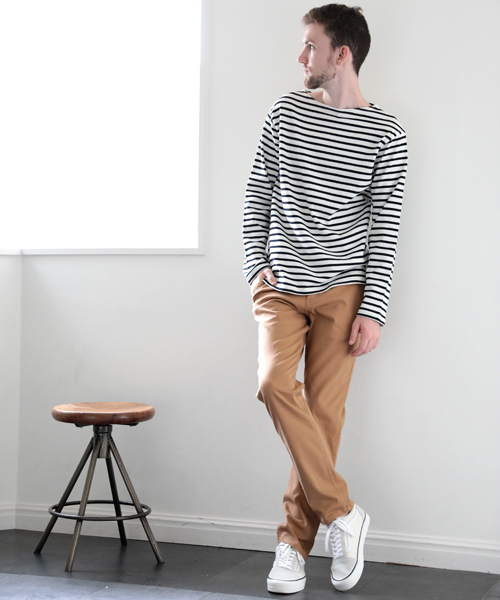 Denime(ドゥニーム)の「 ヘビーボーダーボートネックロンT:MENS(Tシャツ/カットソー・メンズ・レッド系その他/ブルー系その他/ブラウン系その他/ネイビー・LARGE/SMALL/MEDIUM)」の22枚目の写真