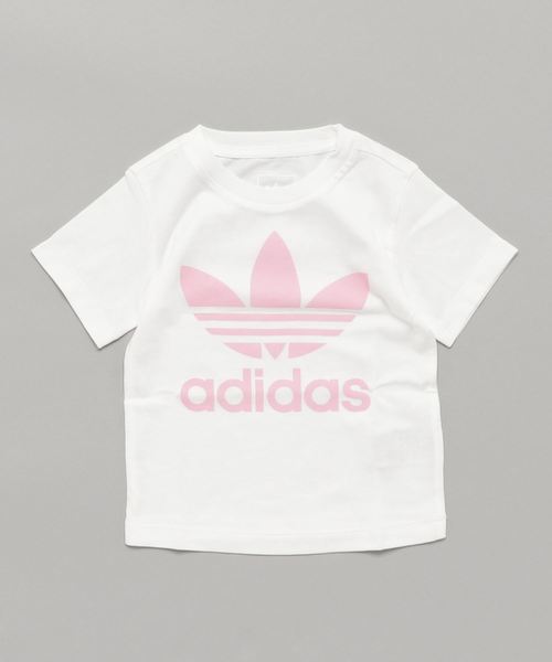 adidas（アディダス）の「トレフォイルTシャツ INFANT TREFOIL TEE オリジナルス（Tシャツ/カットソー・キッズ・ホワイト×ブラック/ピンク/ブルー/ブラック×ホワイト/ホワイト×ピンク/ミント/ネイビー・100/80/90）」の2枚目の写真