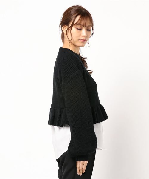 KOBE LETTUCE(コウベレタス)の「シャツレイヤード風ボリューム袖フリルニットトップス(ニット/セーター・レディース・ブラック/グレー/アイボリー・FREE)」の5枚目の写真