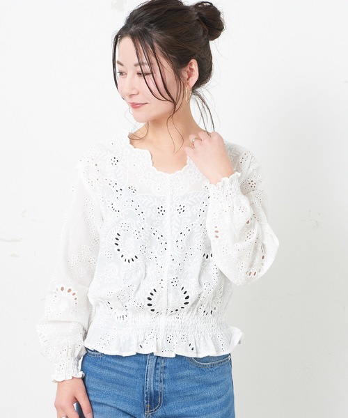 natural couture（ナチュラルクチュール）の「スカラップレースブラウス（シャツ/ブラウス・レディース・オフホワイト/ブラック/ベージュ/ラベンダー・FREE）」の18枚目の写真