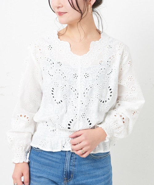 natural couture（ナチュラルクチュール）の「スカラップレースブラウス（シャツ/ブラウス・レディース・オフホワイト/ブラック/ベージュ/ラベンダー・FREE）」の21枚目の写真