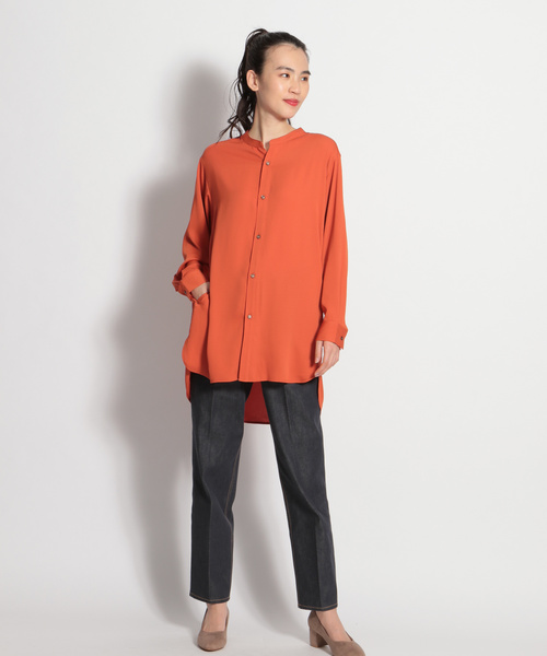 niko and...（ニコアンド）の「カラーシルキーチュニックシャツ（シャツ/ブラウス・レディース・オレンジ/ブルー/キャメル・MEDIUM/LARGE）」の8枚目の写真