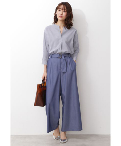 NATURAL BEAUTY BASIC(ナチュラルビューティーベーシック)の「〈ウォッシャブル〉シャンブレーワイドパンツ(その他パンツ・レディース・ベージュ/ネイビー/ブルー系その他7・LARGE/MEDIUM/SMALL/X-SMALL)」の11枚目の写真