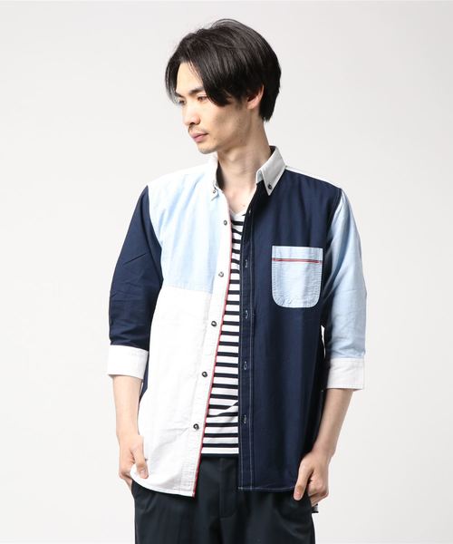 LB/S (エルビーエス)の「オックス 7分袖アンサンブル(シャツ/ブラウス・メンズ・ホワイト/ネイビー/ピンク/サックスブルー/スカイブルー・MEDIUM/X-LARGE/LARGE)」の3枚目の写真