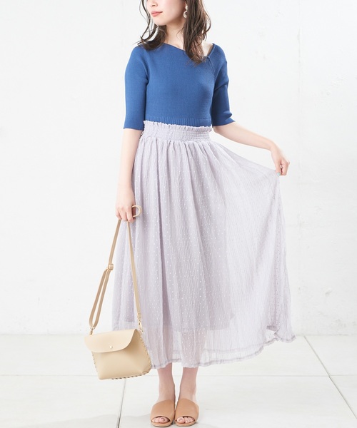 natural couture（ナチュラルクチュール）の「ドットジャガードボリュームスカート（スカート・レディース・ブラック/ブラウン/グレー/オフホワイト・FREE）」の4枚目の写真