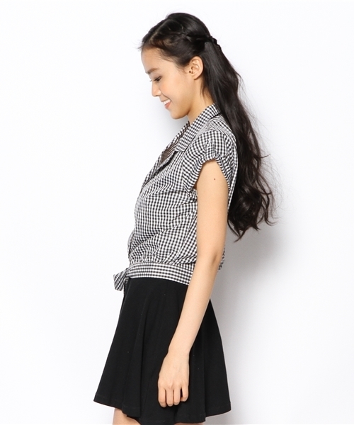 WEGO（ウィゴー）の「WEGO/ギンガムチェック前結び半袖シャツ（シャツ/ブラウス・レディース・ブラック/ブルー/レッド/ブルー系その他・MEDIUM/FREE）」の6枚目の写真