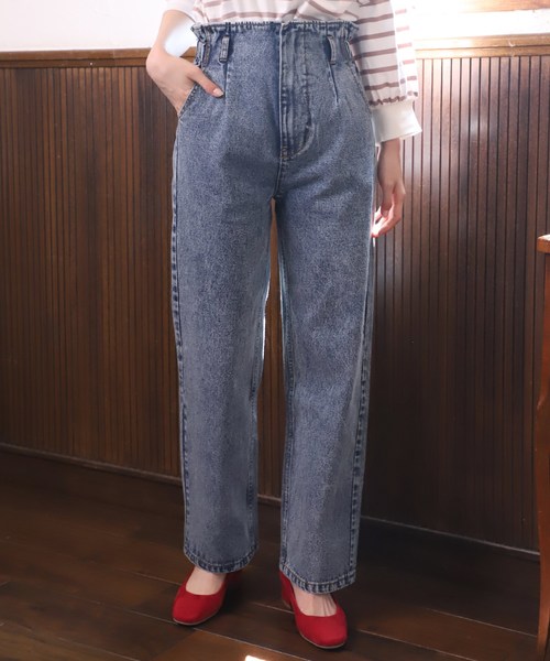 one after another NICE CLAUP（ワンアフターアナザーナイスクラップ）の「バックレースアップデニムパンツ（デニムパンツ・レディース・ブラック/ネイビー/ブルー・SMALL/MEDIUM）」の3枚目の写真