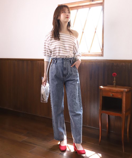 one after another NICE CLAUP（ワンアフターアナザーナイスクラップ）の「バックレースアップデニムパンツ（デニムパンツ・レディース・ブラック/ネイビー/ブルー・SMALL/MEDIUM）」の7枚目の写真