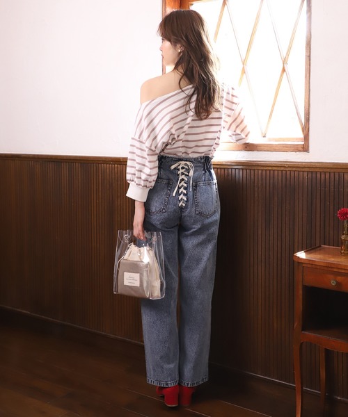 one after another NICE CLAUP（ワンアフターアナザーナイスクラップ）の「バックレースアップデニムパンツ（デニムパンツ・レディース・ブラック/ネイビー/ブルー・SMALL/MEDIUM）」の8枚目の写真
