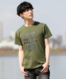 アメカジ擦れロゴプリント半袖クルーネックＴシャツ