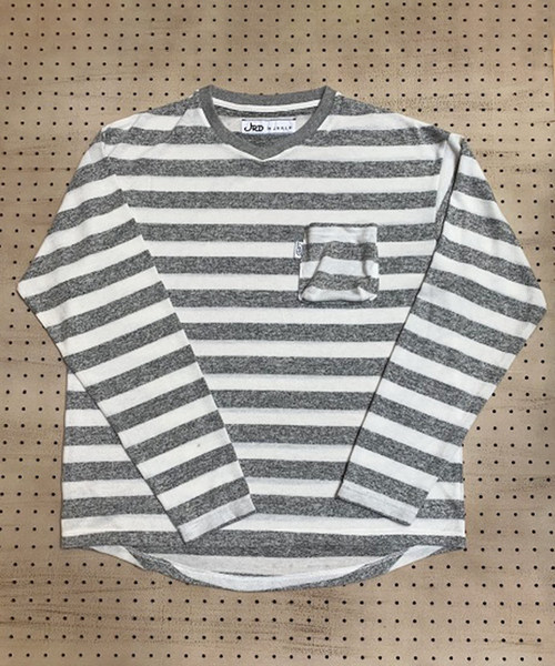 JRD by JARLD（ジェイアールディーバイジャールド）の「【JRD by JARLD】変形Vネックダックテイル起毛長袖ロングTeeシャツ（Tシャツ/カットソー・メンズ・グレー×ホワイト/マルチ・S/M/L）」の4枚目の写真