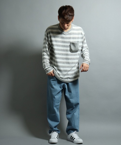 JRD by JARLD（ジェイアールディーバイジャールド）の「【JRD by JARLD】変形Vネックダックテイル起毛長袖ロングTeeシャツ（Tシャツ/カットソー・メンズ・グレー×ホワイト/マルチ・S/M/L）」の6枚目の写真