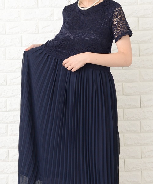Lace Ladies(レースレディース)の「セットアップ風レース半袖×プリーツロングスカート フォーマルワンピース・ドレス(ドレス・レディース・ネイビー/ブラック・XL/XXL/S/M/L)」の6枚目の写真