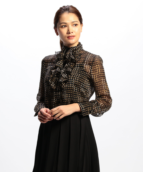 NARACAMICIE（ナラカミーチェ）の「ジオメトリックプリントシフォンフリル長袖ブラウス（シャツ/ブラウス・レディース・ブラック/パープル・SMALL/MEDIUM/LARGE）」の11枚目の写真