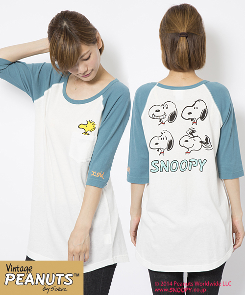 SNOOPY(スヌーピー)の「【スヌーピー】 SNOOPY B/B TEE(Tシャツ/カットソー・レディース・ブラック/バーガンディー/ブルー・1/2)」の1枚目の写真
