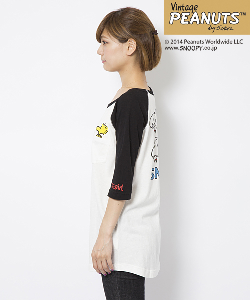 SNOOPY(スヌーピー)の「【スヌーピー】 SNOOPY B/B TEE(Tシャツ/カットソー・レディース・ブラック/バーガンディー/ブルー・1/2)」の6枚目の写真