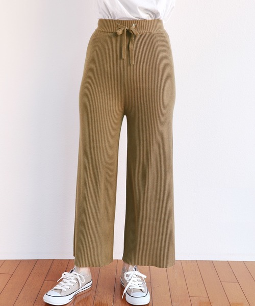 andme（アンドミー）の「ドローストリングリブニットパンツ（その他パンツ・レディース・ブラック/ベージュ/ライトベージュ・M/L）」の19枚目の写真