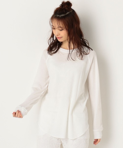 archives(アルシーヴ)の「ワッフルプルオーバー(Tシャツ/カットソー・レディース・グリーン/アイボリー/オフホワイト・MEDIUM)」の12枚目の写真