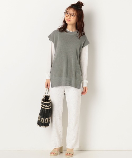 archives(アルシーヴ)の「ワッフルプルオーバー(Tシャツ/カットソー・レディース・グリーン/アイボリー/オフホワイト・MEDIUM)」の4枚目の写真