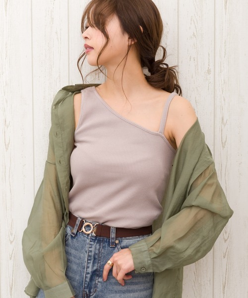 SpRay(スプレイ)の「アシメキャミタンク(タンクトップ・レディース・アイボリー/グレイッシュベージュ/ブラック/ダークブラウン/モカ/カーキ/グリーン/レンガ/ミント・FREE)」の6枚目の写真