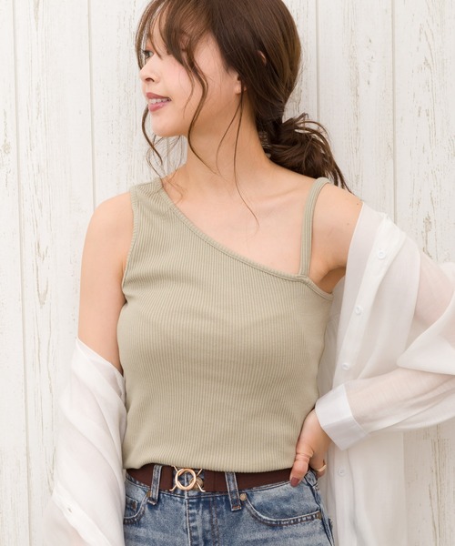 SpRay(スプレイ)の「アシメキャミタンク(タンクトップ・レディース・アイボリー/グレイッシュベージュ/ブラック/ダークブラウン/モカ/カーキ/グリーン/レンガ/ミント・FREE)」の8枚目の写真