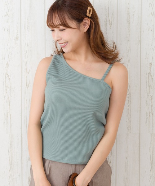 SpRay(スプレイ)の「アシメキャミタンク(タンクトップ・レディース・アイボリー/グレイッシュベージュ/ブラック/ダークブラウン/モカ/カーキ/グリーン/レンガ/ミント・FREE)」の1枚目の写真