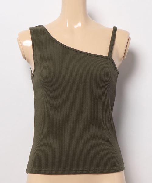 SpRay(スプレイ)の「アシメキャミタンク(タンクトップ・レディース・アイボリー/グレイッシュベージュ/ブラック/ダークブラウン/モカ/カーキ/グリーン/レンガ/ミント・FREE)」の15枚目の写真