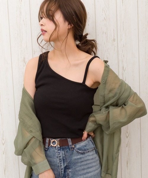 SpRay(スプレイ)の「アシメキャミタンク(タンクトップ・レディース・アイボリー/グレイッシュベージュ/ブラック/ダークブラウン/モカ/カーキ/グリーン/レンガ/ミント・FREE)」の19枚目の写真