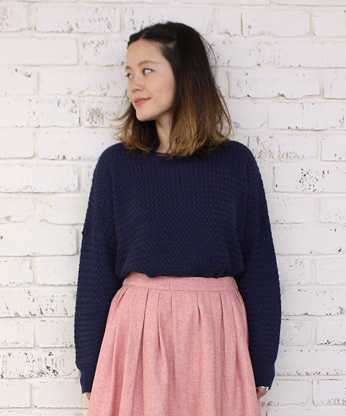 mystic(ミスティック)の「バスケット柄プルーバー(ニット/セーター・レディース・ダークグリーン/オフホワイト/キャメル/ブラック/ネイビー・フリ-)」の4枚目の写真