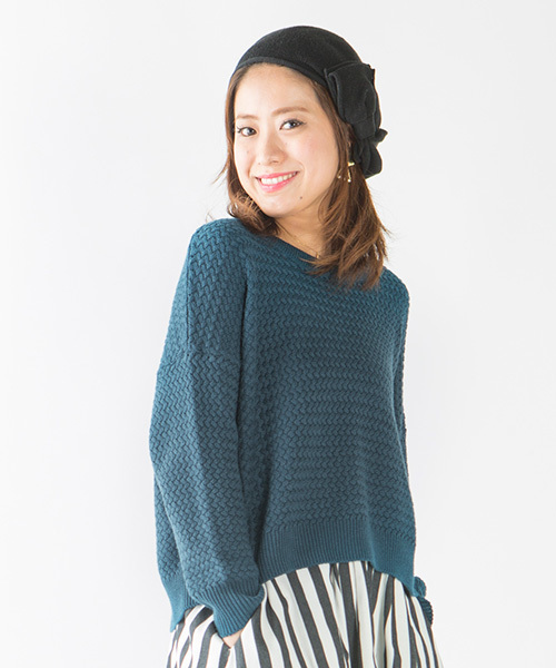 mystic(ミスティック)の「バスケット柄プルーバー(ニット/セーター・レディース・ダークグリーン/オフホワイト/キャメル/ブラック/ネイビー・フリ-)」の3枚目の写真