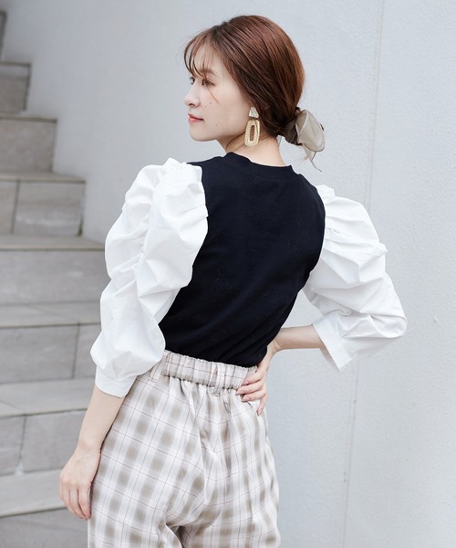 one after another NICE CLAUP（ワンアフターアナザーナイスクラップ）の「七分袖コンシャステレコトップス（Tシャツ/カットソー・レディース・ブラック/モカ/ブラック系その他/ライトベージュ・FREE）」の9枚目の写真