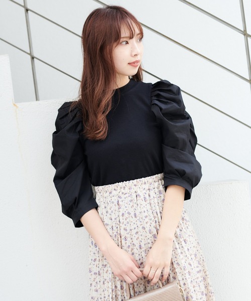 one after another NICE CLAUP（ワンアフターアナザーナイスクラップ）の「七分袖コンシャステレコトップス（Tシャツ/カットソー・レディース・ブラック/モカ/ブラック系その他/ライトベージュ・FREE）」の19枚目の写真