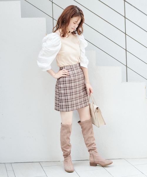 one after another NICE CLAUP（ワンアフターアナザーナイスクラップ）の「七分袖コンシャステレコトップス（Tシャツ/カットソー・レディース・ブラック/モカ/ブラック系その他/ライトベージュ・FREE）」の8枚目の写真