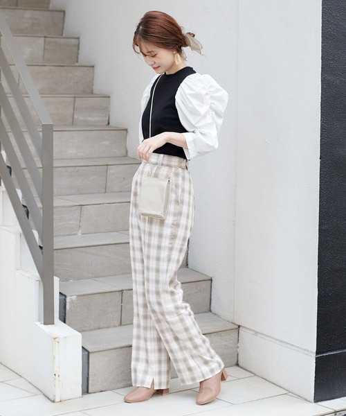 one after another NICE CLAUP（ワンアフターアナザーナイスクラップ）の「七分袖コンシャステレコトップス（Tシャツ/カットソー・レディース・ブラック/モカ/ブラック系その他/ライトベージュ・FREE）」の6枚目の写真