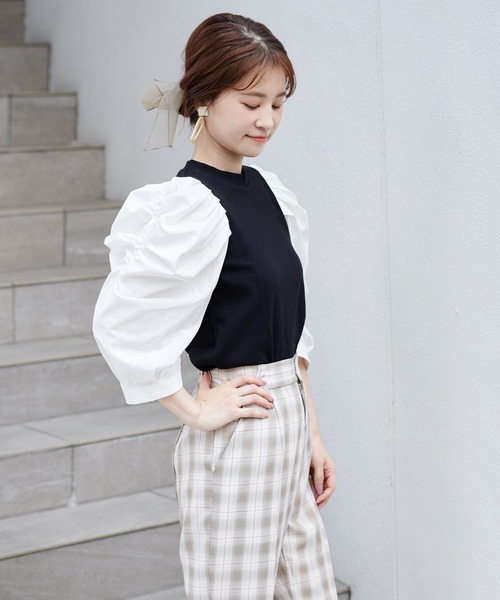 one after another NICE CLAUP（ワンアフターアナザーナイスクラップ）の「七分袖コンシャステレコトップス（Tシャツ/カットソー・レディース・ブラック/モカ/ブラック系その他/ライトベージュ・FREE）」の20枚目の写真