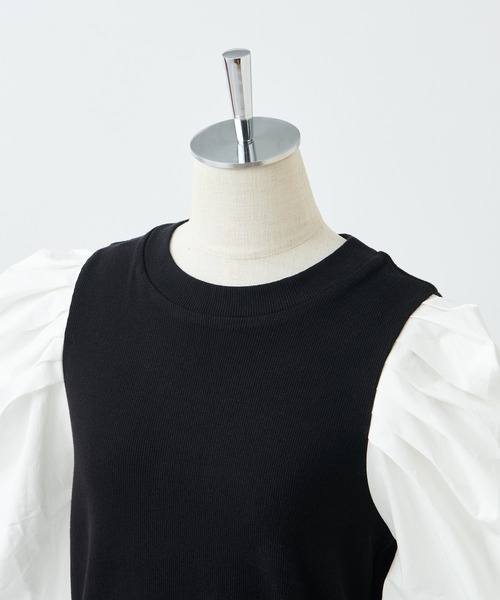 one after another NICE CLAUP（ワンアフターアナザーナイスクラップ）の「七分袖コンシャステレコトップス（Tシャツ/カットソー・レディース・ブラック/モカ/ブラック系その他/ライトベージュ・FREE）」の7枚目の写真